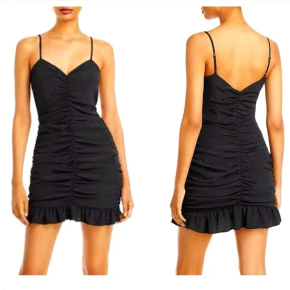 Aqua Womens Ruched Mini Sheath Dress Black XS